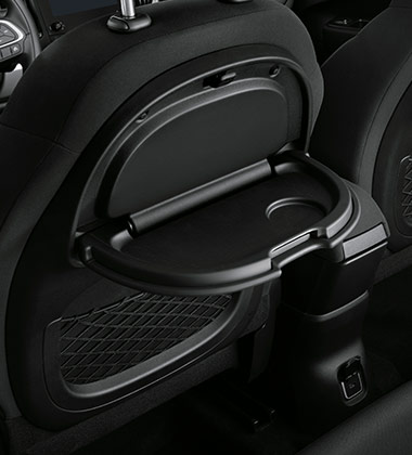 Front seats with seat back table and storage net